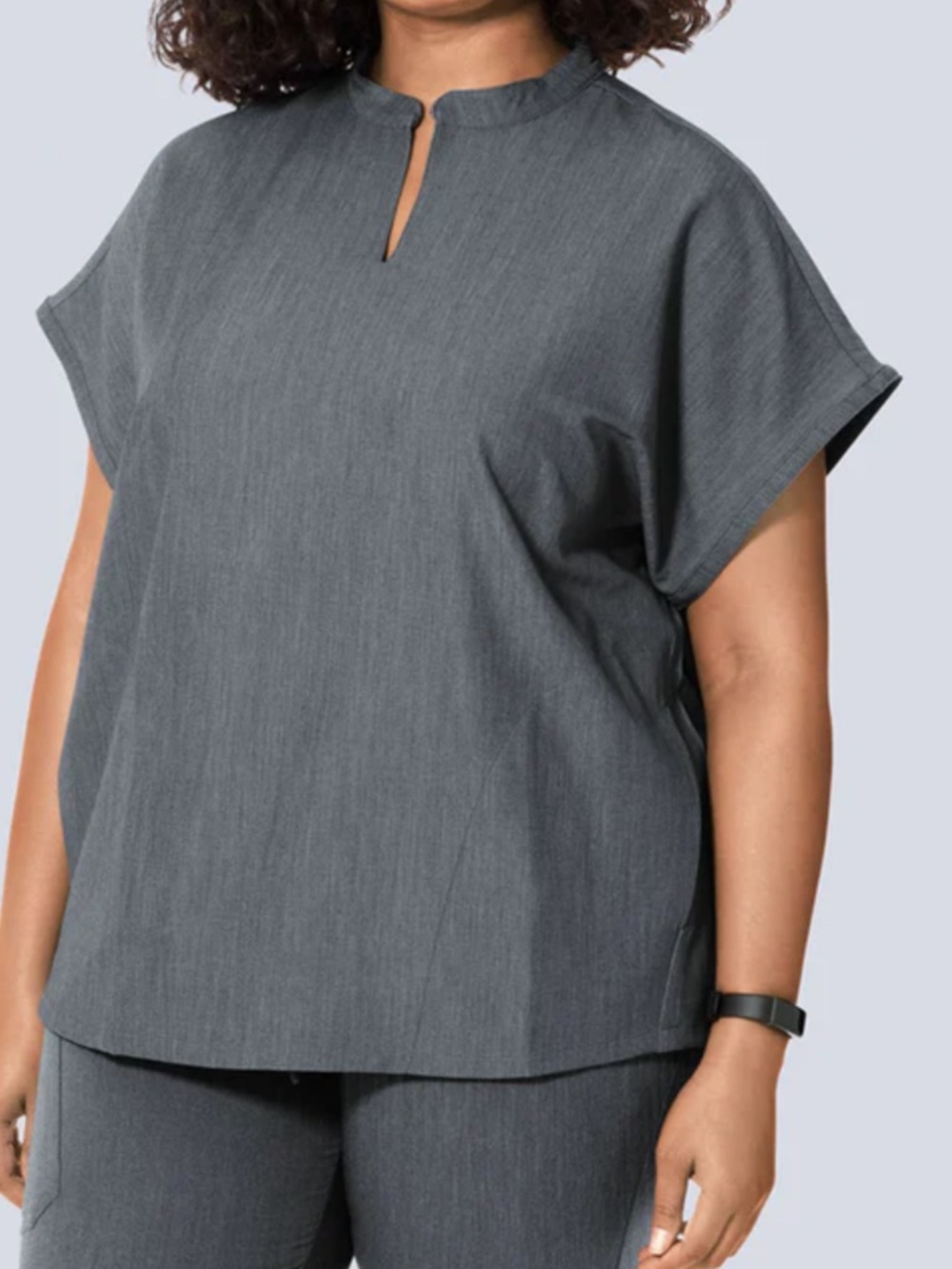 Charcoal Gray Split-Neck Women's Top